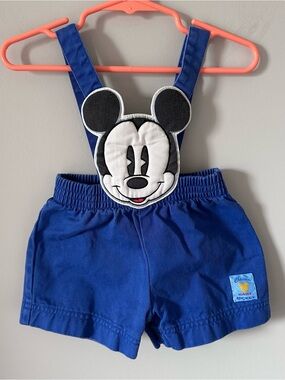 Vintage Disney Baby Mickey & Co Overalls Shortals 6/9 Months Blue Cotton 90s